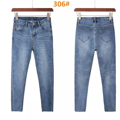 WTEMPO Hole Jeans Women Nine Points Version Was Thin and High Waist Tight Eight Points Pants Feet Summer