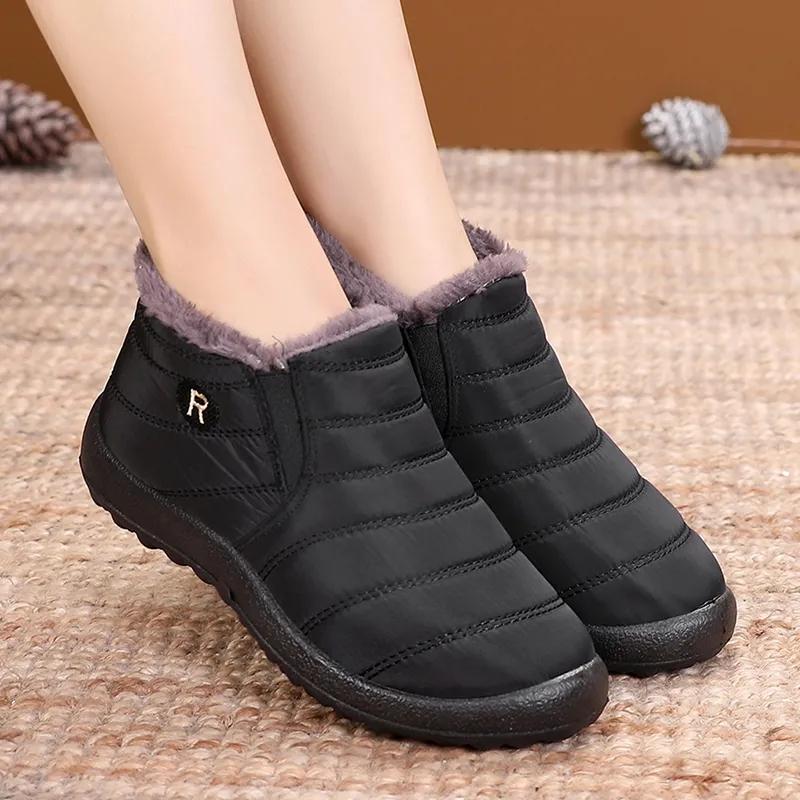Women Boots for Winter Shoes Waterproof Snow Boots Warm Flat Couple Ankle Booties Slip on Plus Size Flat Female Shoes Short Boots
