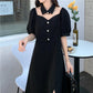 Summer Hepburn Style Design Niche Mid-length Split Dress Female A-line Dress Waist Thin Black Dress Sexy Cute Cool Girl