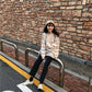 Autumn and Winter College Style Round Neck Striped Sweater Female Student Loose Mid-length Top Sweater Coat