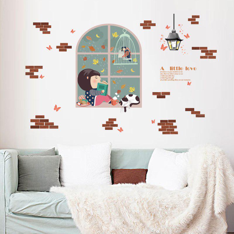 [Wall sticker] diy fake window cat girl wall stickers for children's room girls bedroom home art dec