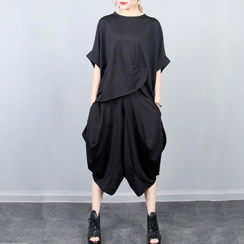 WTEMPO 2pcs Suit Women's Plus Size Spring and Summer Short Sleeve Loose Casual Batwing Sleeve Loose TopsTwo-piece Set