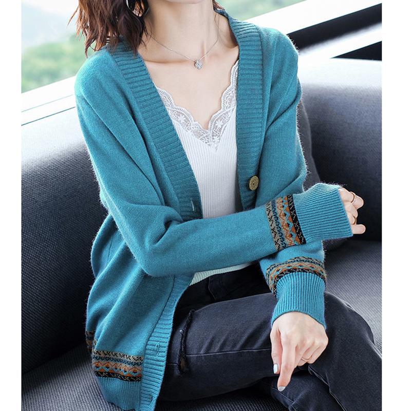 Autumn and Winter Style Korean Loose Knitted Cardigan Button Long-sleeved Sweater Fashion Coat Women