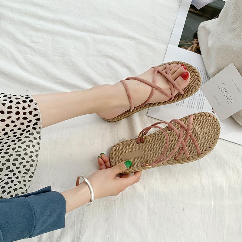 Flat Sandals Women Summer Wear All-match Two-wear Sandals and Slippers Women's One-word Buckle Simple Roman Shoes Light