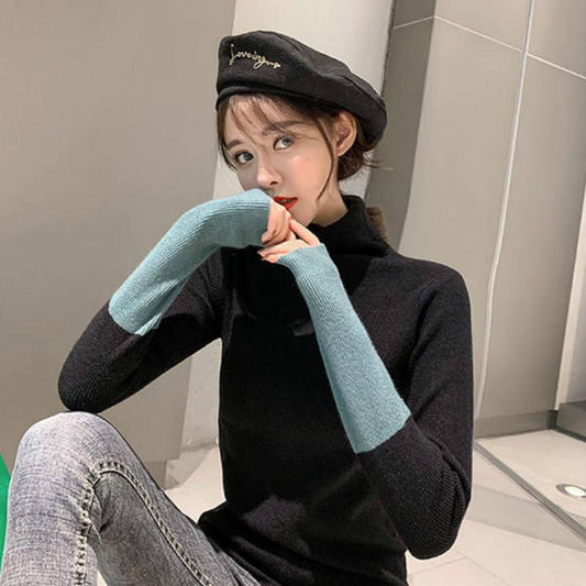 Color Matching Turtleneck Bottoming Sweater Women's Long-sleeved Sweater Autumn and Winter