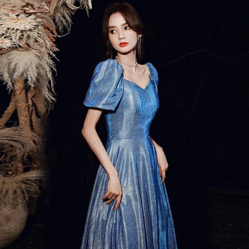 Blue Sweetheart Neck Caftan Evening Dresses Flowers Full Sleeve Arabic Special Occasion Dresses Evening Party Gowns