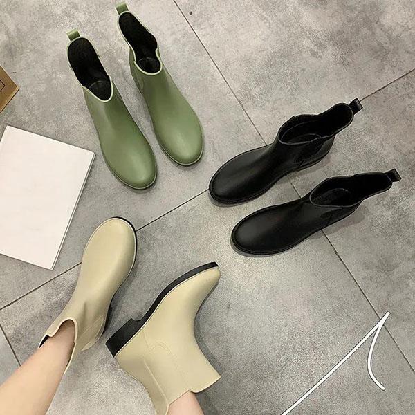Women's Spring and Autumn Large Size Waterproof Rain Boots Female Solid Color Low Heel Single Boots