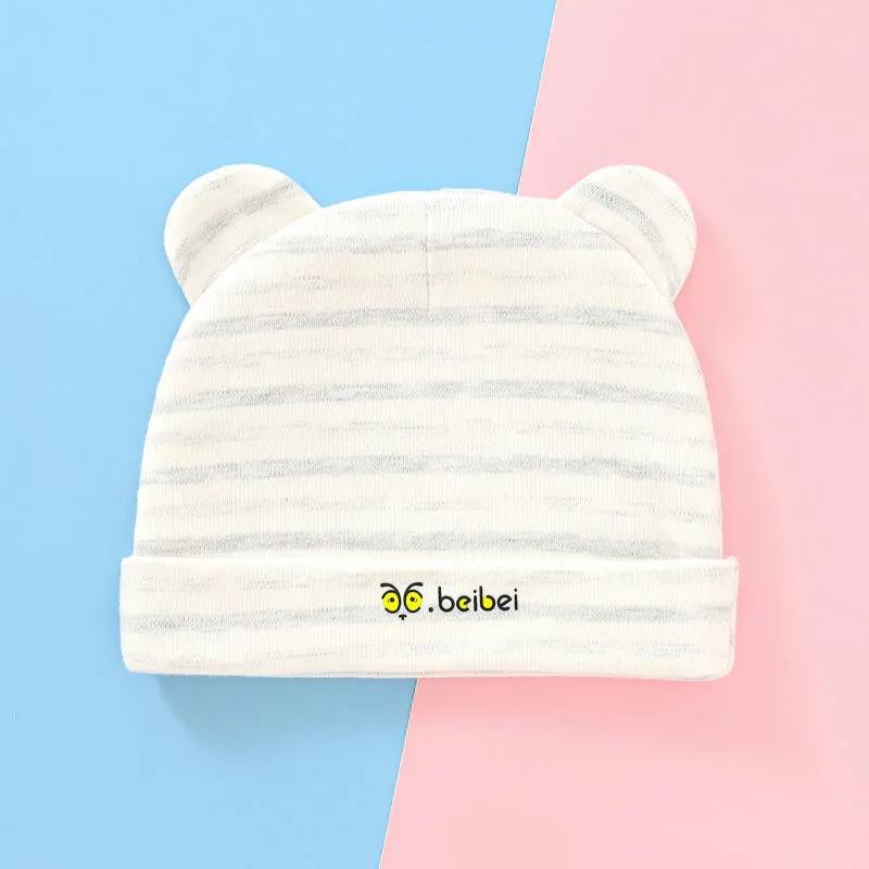 0-6M Cartoon Stripes Bear Ears Hat Baby Pure Cotton Hat Spring Autumn Soft Cap Infant Newborn Comfortable Breathable Cute Beret Hat Sun Hat