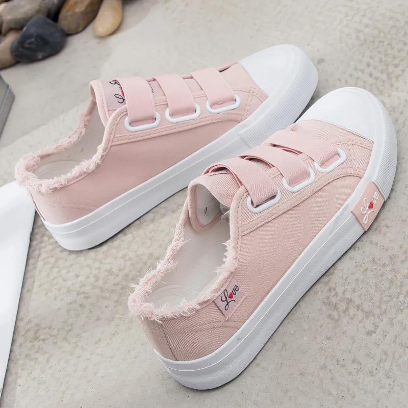 Sneakers Canvas Shoes for Women Fashion Solid Superstar Hook Loop Vulcanize Shoes