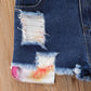 Summer Girls' Hole Shorts One Shoulder Top Denim Shorts Set Three Piece Children's Denim Shorts Suit