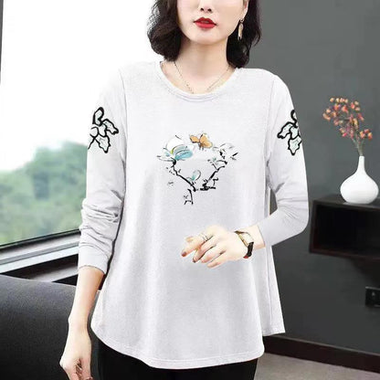 Women's Spring Autumn Round Neck Long Sleeve T-Shirt Loose Print Casual Top
