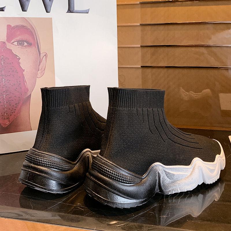 Spring and Summer Breathable Stretch Socks Shoes Women's High-top Ankle Boots Korean Style All-match Knit Boots