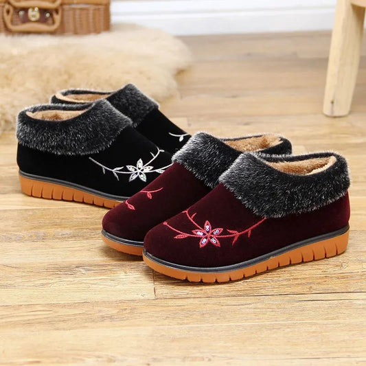 Women's Cotton Shoes with Velvet and Thick Warmth In Winter Flat Non-slip Cotton Boots
