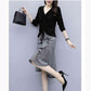 Large Size Women's Skirt Set V-neck Pleated Long-sleeved Top Irregular Ruffled Fishtail Skirt Two-piece Set Spring and Summer Casual Suit