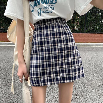 Plaid Skirt Women's Anti-glare Short Skirt High Waist A-line Skirt Slimming Hip Skirt