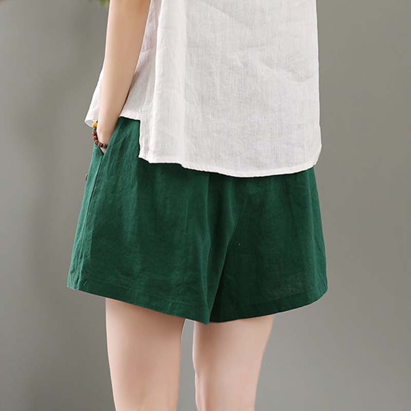 Cotton Shorts for Women Summer Literary Retro Embroidered Thin Loose Short Pants All-match Outer Wear Shorts Cotton Wide-leg Pants Temperament Shorts