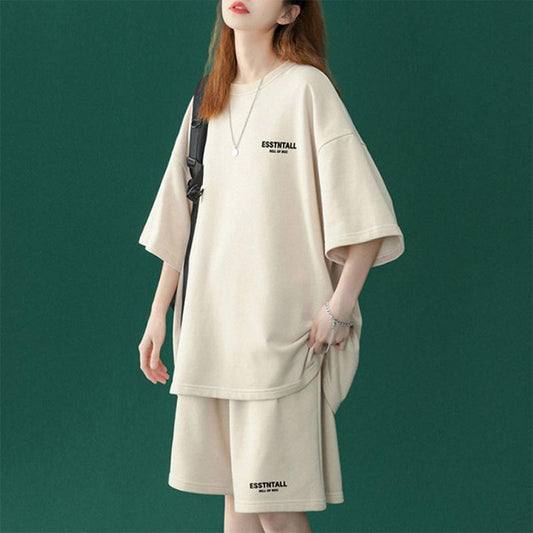 Casual Sports Suit Women's Large Size Loose Two-piece Solid Color Short-sleeved Shorts Summer