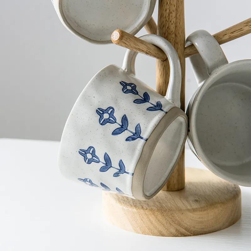 Japanese Style Stoneware Mug Ins Wind Net Red Coffee Cup Large Capacity Ceramic Breakfast Cup Household Water Cup with Spoon