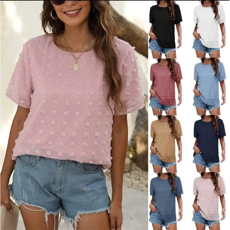 Women's Chiffon Jacquard Wool Ball Double Layer Short Sleeve