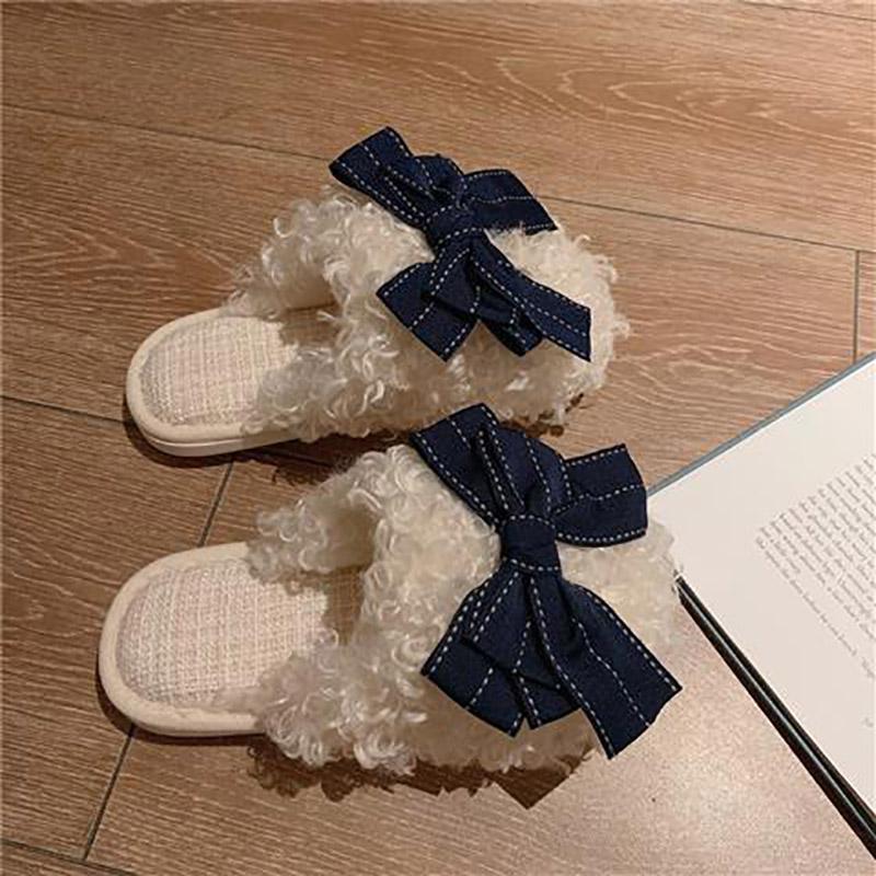 Women's Fashion Slippers Bowknot Design Slippers Lightweight Casual Flat Shoes Soft Soled Shoes