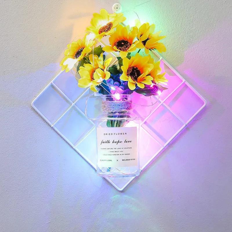 Art Flower Arrangement Plastic Artificial Flower Decoration Wall-mounted Flower Stand with Colorful Light Strip