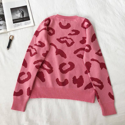 3 Colors Leopard O-neck Pullover Long Sleeve Short Twist Sweater Women Open Waist Knitwear