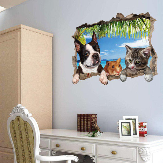 Cute Cat Cartoon Wall Stickers Dog Mouse For Children Room Home Decor Wall Decals Wall Stickers For