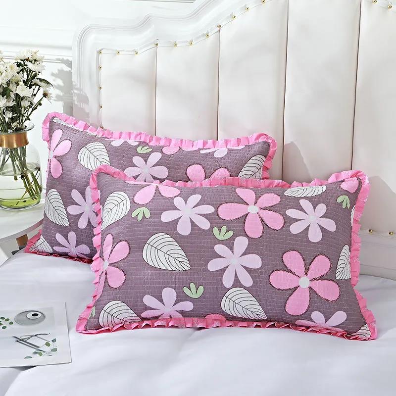 2 Pillowcases Household Pure Washed Cotton Four Seasons Quilted Pillowcase Single and Double Quilted Thickened High-end Pillowcase