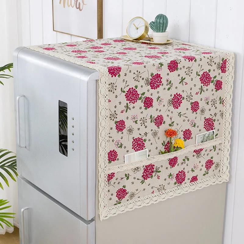Cotton Linen Refrigerator Towel Dust Cover Refrigerator Hanging Bag Kitchen Storage Waterproof
