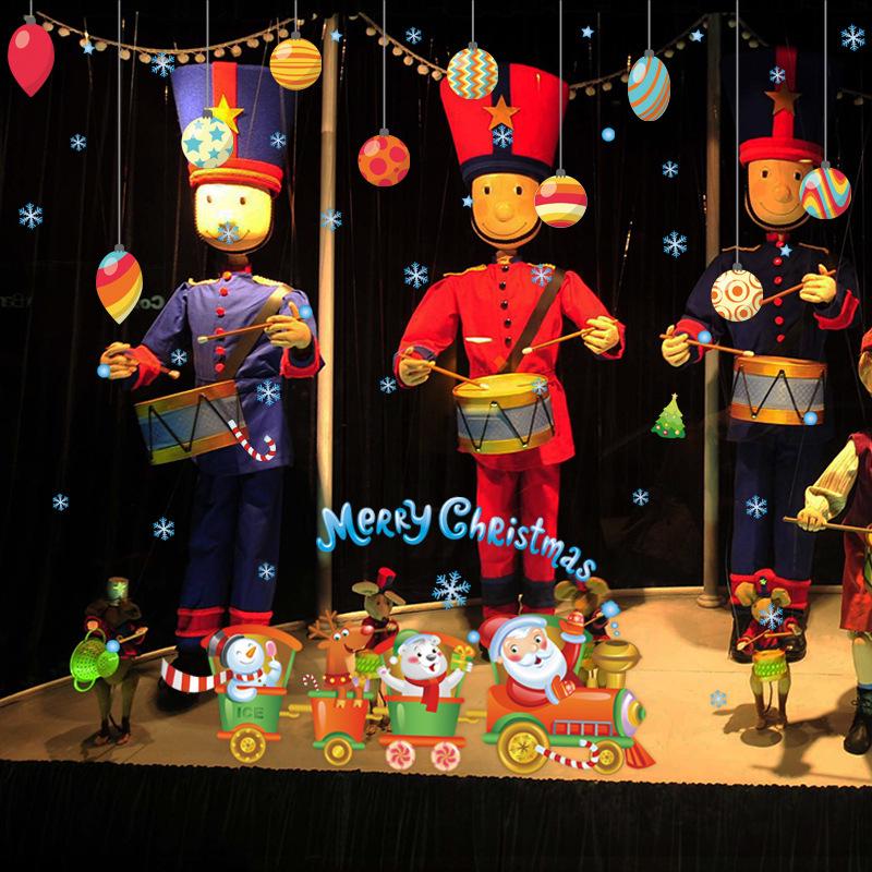 Train Christmas cartoon wall stickers children's room kindergarten wall decoration PVC stickers