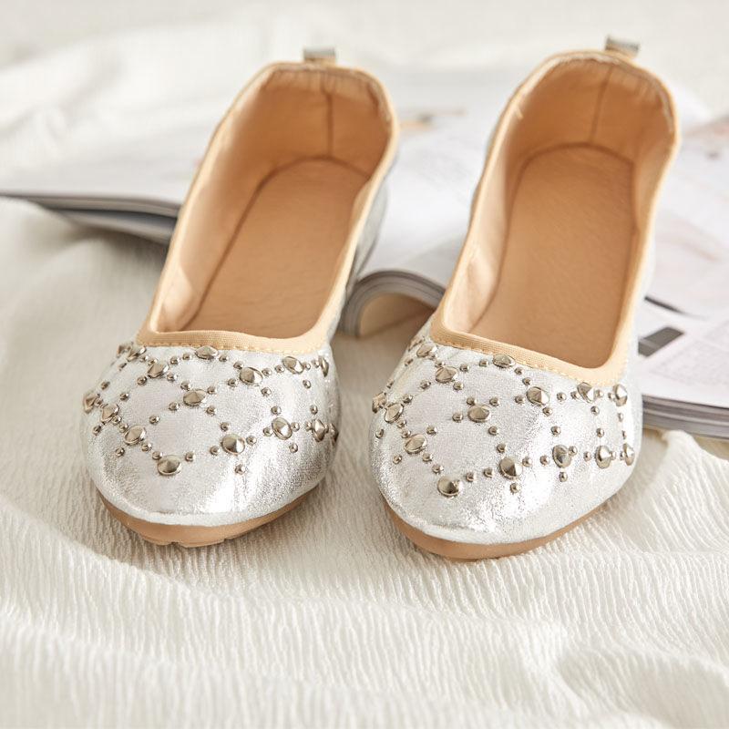 Women's Shoes  Flat Soft Bottom Pointed Egg Roll Shallow Mouth Rivets Casual Flat-heeled Pregnant Mother Korean Low-top Shoes