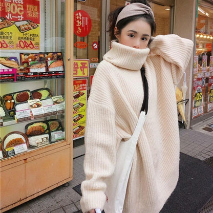 Large Size Turtleneck Sweater Autumn and Winter Middle Length Coat Loose Casual Young Women's Top