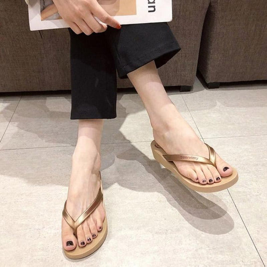 High-heeled Platform Flip Flops Slope with Ladies Non-slip Clip Drag Tide Beach Sandals Slippers