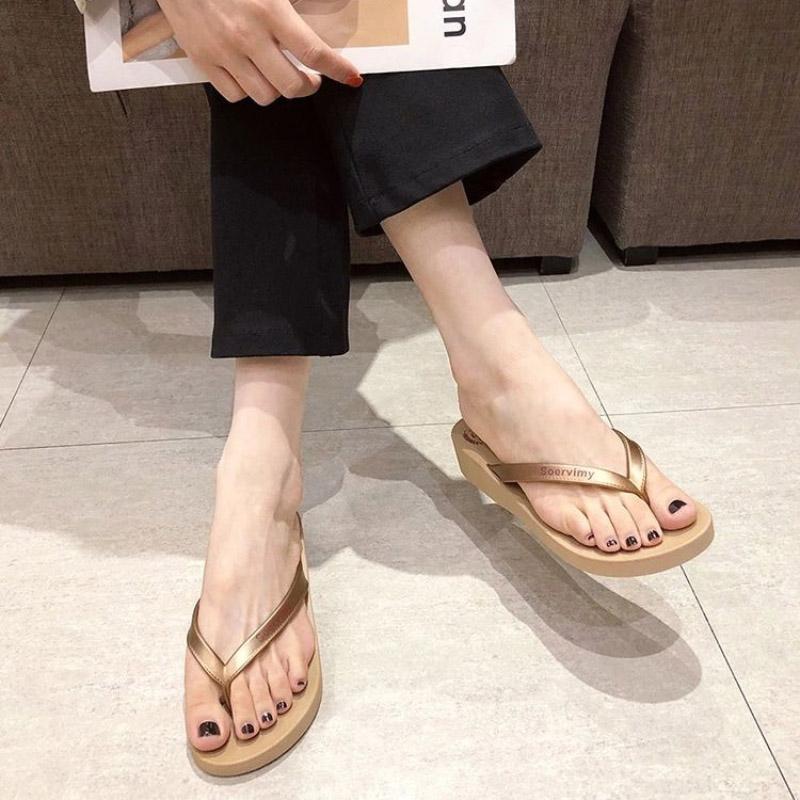 High-heeled Platform Flip Flops Slope with Ladies Non-slip Clip Drag Tide Beach Sandals Slippers