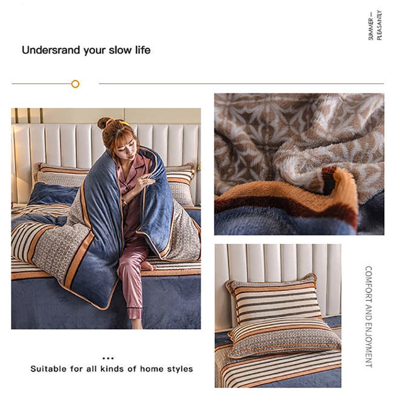 Coral Fleece Four-piece Plus Fleece Thick Quilt Cover Sheet Winter Plush Double-sided Fleece Cartoon Bedding