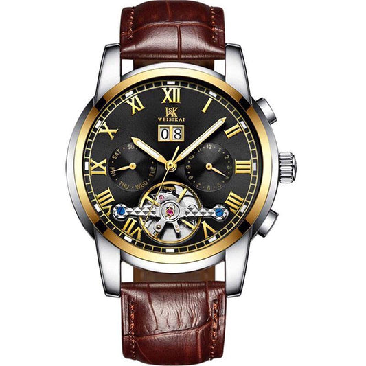 Automatic Self Wind Mechanical Leather Rubber Stainless Steel Strap Classic Men Watch