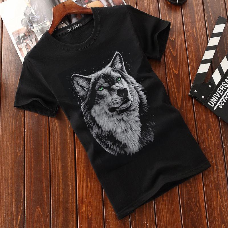 Summer Round Neck Print Wolf Head Men's Short-sleeved T-shirt