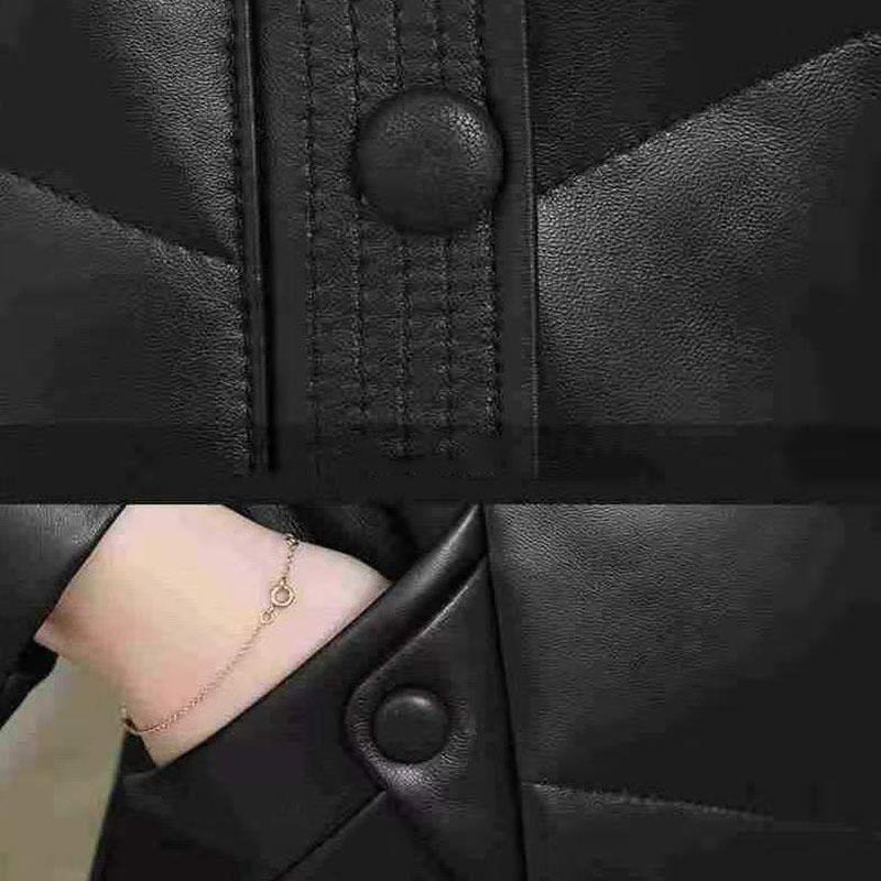 Women's PU Leather Coat  Mid-length Windproof Thick Warm Parka with Detachable Fur Collar Female Overcoat Outerwear Plus Size