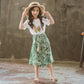 Girls' Summer Fashionable Suits Big Kids Children's Clothes Western Style Wide-leg Pants Printed Two-piece Suit