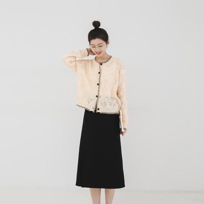 Spring  Autumn Long Sleeve Hollow Knitted Sweater Cardigan Jacket Loose Women's Casual Fashion Top Student