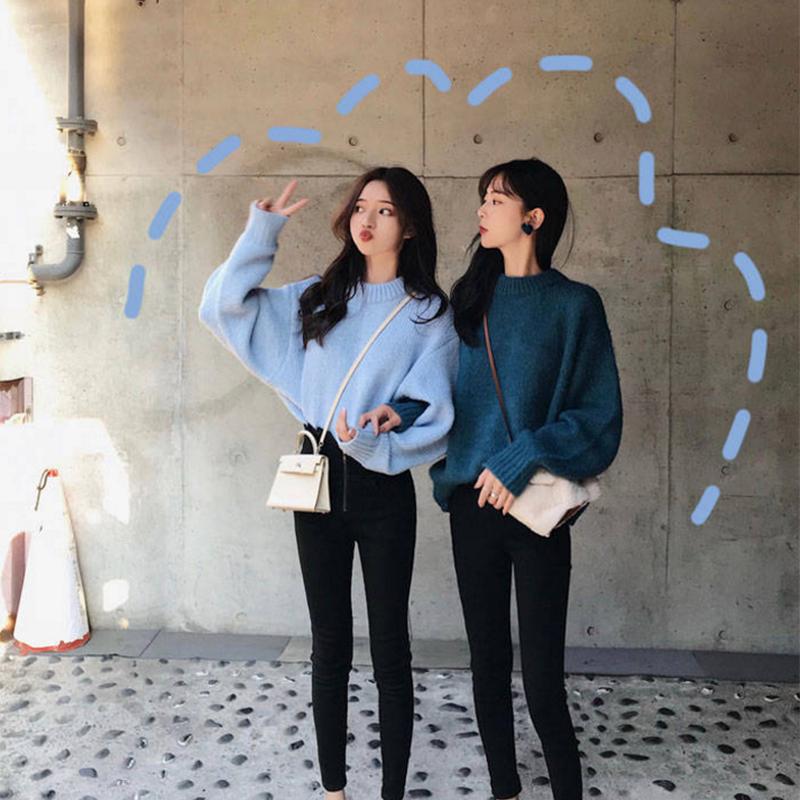 Pofulove Loose Round Neck Chic Net Red Sweater Female Student Autumn and Winter New Girlfriend Dress
