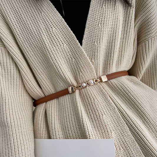 Belt Women's Fine Decoration with Skirt Waist Seal Waist All-match Pearl Shirt Suit Temperament Small Belt