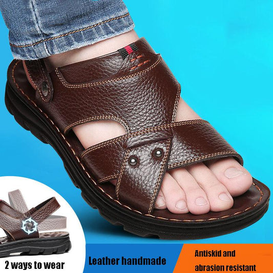 Men Leather Sandals Summer Classic Peep Toe Slippers Soft Sandals Men Roman Comfortable Outdoor Walking Footwear