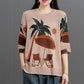 Cotton Thread Three-quarter Sleeves Ethnic Style Literary Retro Print Pullover Loose All-match Knitted Sweater Women