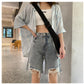 WTEMPO Women Jeans Ripped Denim Shorts Skirt Elastic Waist Loose Wide Leg A-line Office Club Casual Party Dates