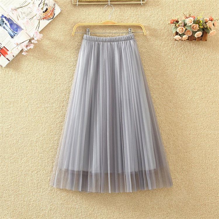 Yarn Skirt Woman's Mid-length Elastic Waist Printed Lace High Waist A-line Skirt Pleated Skirt