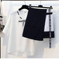 Pofulove Skirt Suit Summer Bow V-neck Blouse Irregular Skirt Two-piece Set Female Thin Skirt Set