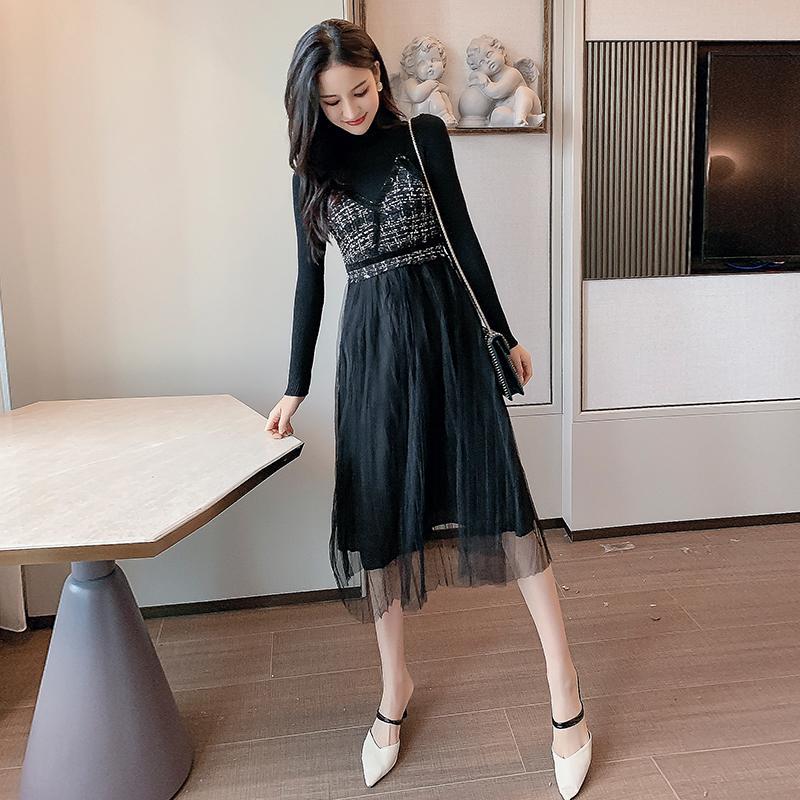 Sling mesh dress woman autumn and winter wild clothing skirt plus size slim dress fashion