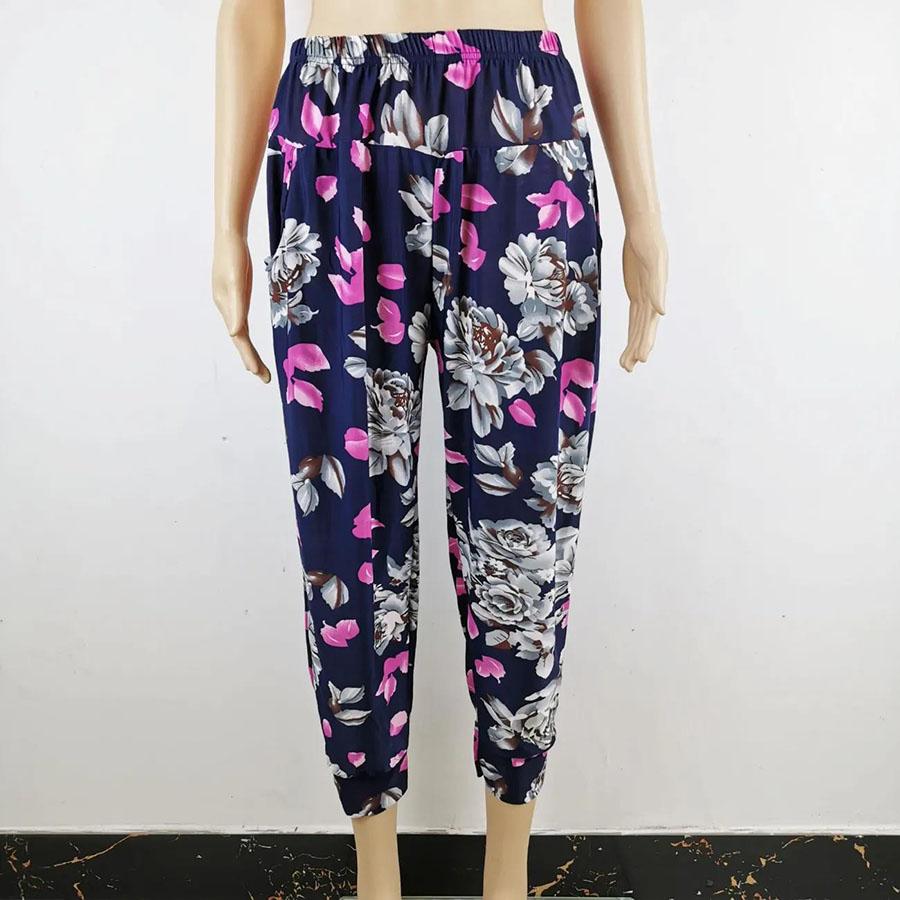 Women's Spring Summer Large Size Loose Long Pants Female Printing Elastic Waist Casual Trousers