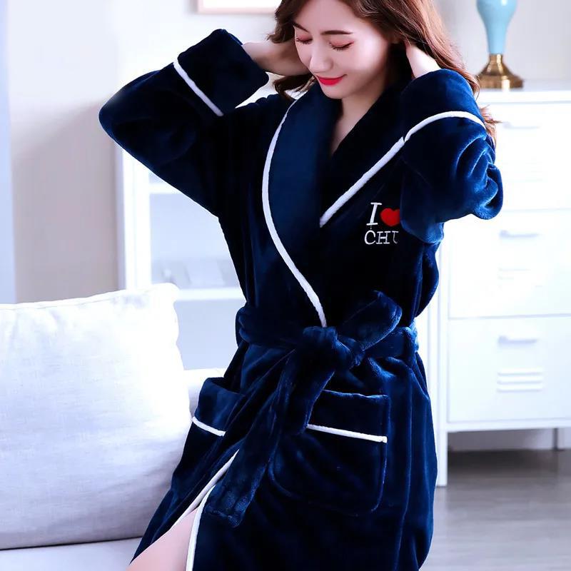 Ladies Home Clothes Love U Chest Label Bathrobe Cashmere Warm Pajamas Homewear Quick-drying Robe Coat Long